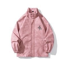 白底PU皮复古做旧可拆卸四芒星胸针大码M-5XL夹克JK77757P90控128，男装夹克，星座227-7