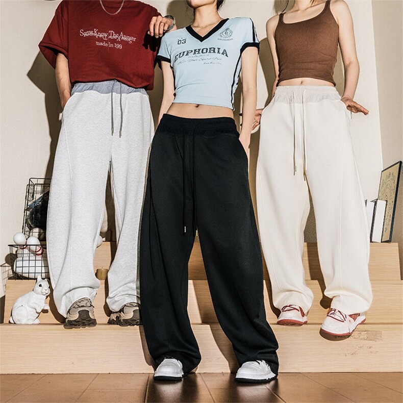 2025经典潮牌纯色弯刀裤双色拼接宽松阔腿裤休闲长裤CK2341-P45图片