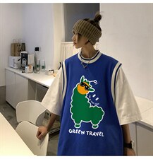 中性2022夏季新款设计感动物图案小领口条纹T恤T615P40控58，女装T恤，A247A