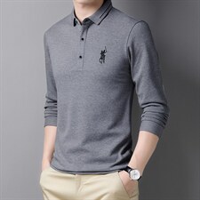 中年长袖刺绣上衣时尚翻领T恤男秋季新款爸爸商务POLO衫上衣，男装T恤，电商B212（原钱塘6029）