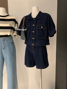 超薄夏季牛仔套装图片