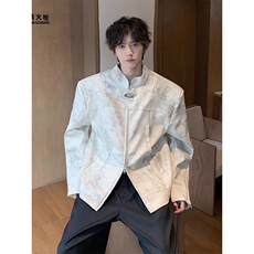 美式覆古垫肩皮衣外套男士冬新款潮PU机车服皮夹克短款W6844-P77，男装夹克，星座412-3