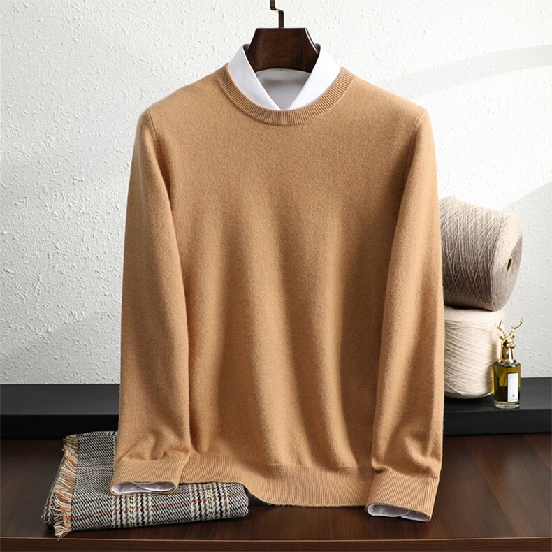 2025秋冬新款男士舒适简约圆领35%衫长袖男装，男装羊绒套衫，奥澜羊绒