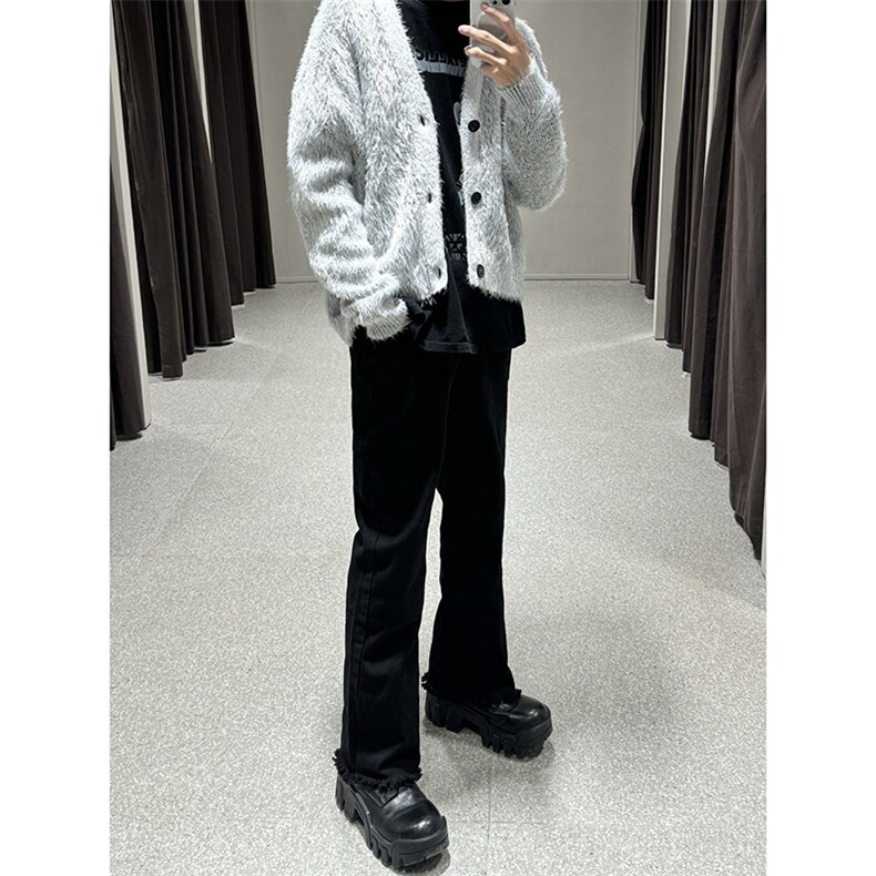B221美式ins高街暗黑小众修身毛边微喇牛仔裤LK23004-P55控78,男装牛仔裤,电商B221