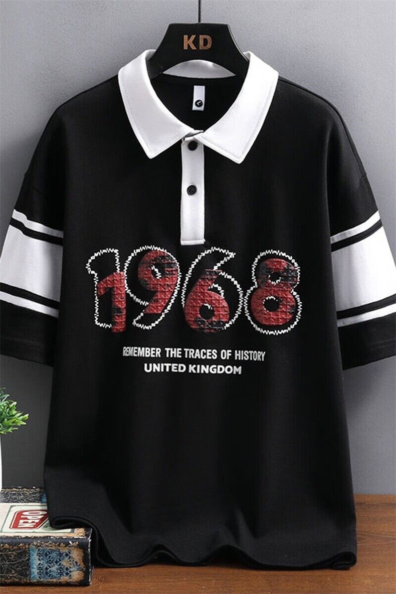 25062-P40夏季时尚休闲T恤男POLO衫港风宽松翻领短袖T恤撞色潮牌,男装Polo衫,电商D310B