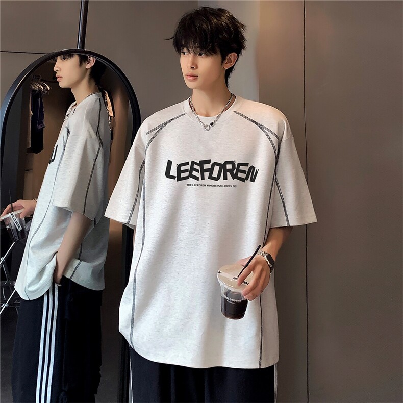 美式复古潮牌高级休闲明线设计男女同款韩系短袖T恤T80-P38,男装T恤,电商C307