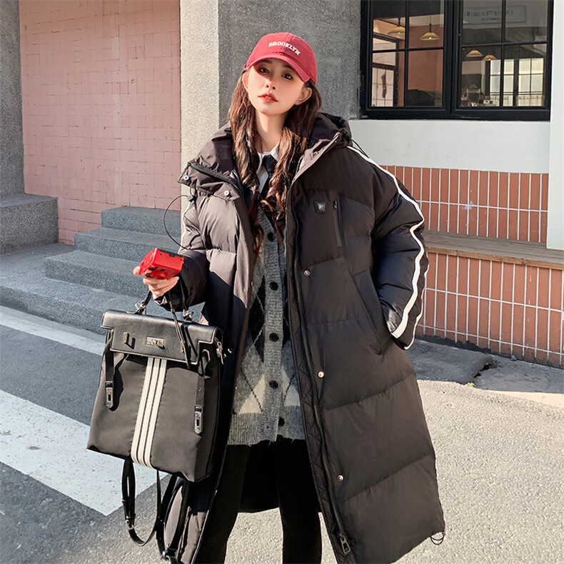 学院风黑色中长款羽绒棉服女冬季2025新款韩系高级感90白鸭绒外套,女装羽绒服,天丽