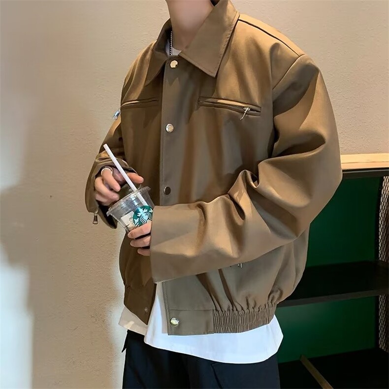 黑色复古皮衣休闲男秋季宽松机车美式夹克街头立领飞行员外套潮,男装夹克,星座716-4