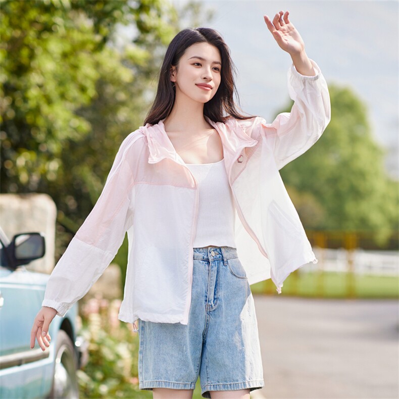 【现货】连帽撞色防晒衣服女2024夏装薄款休闲宽松工装夹克外套,女装短外套,梦懿尔