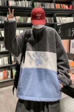 大码M-3XL羊羔毛卫衣秋冬加厚拼色上衣半拉链宽松外套RW2241-P55，男装棉衣，星座512-2