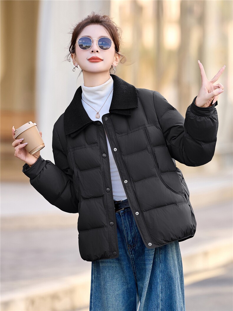 时尚短款羽绒服女2025年冬季新款气质小香风时尚翻领冬装保暖外套,女装羽绒服,拾衣