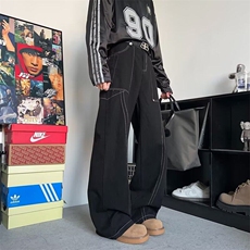 中腰直筒常规美式设计感明线工装阔腿牛仔长裤微弹水洗N9048，男装牛仔裤，星座1116A（原606A-3）
