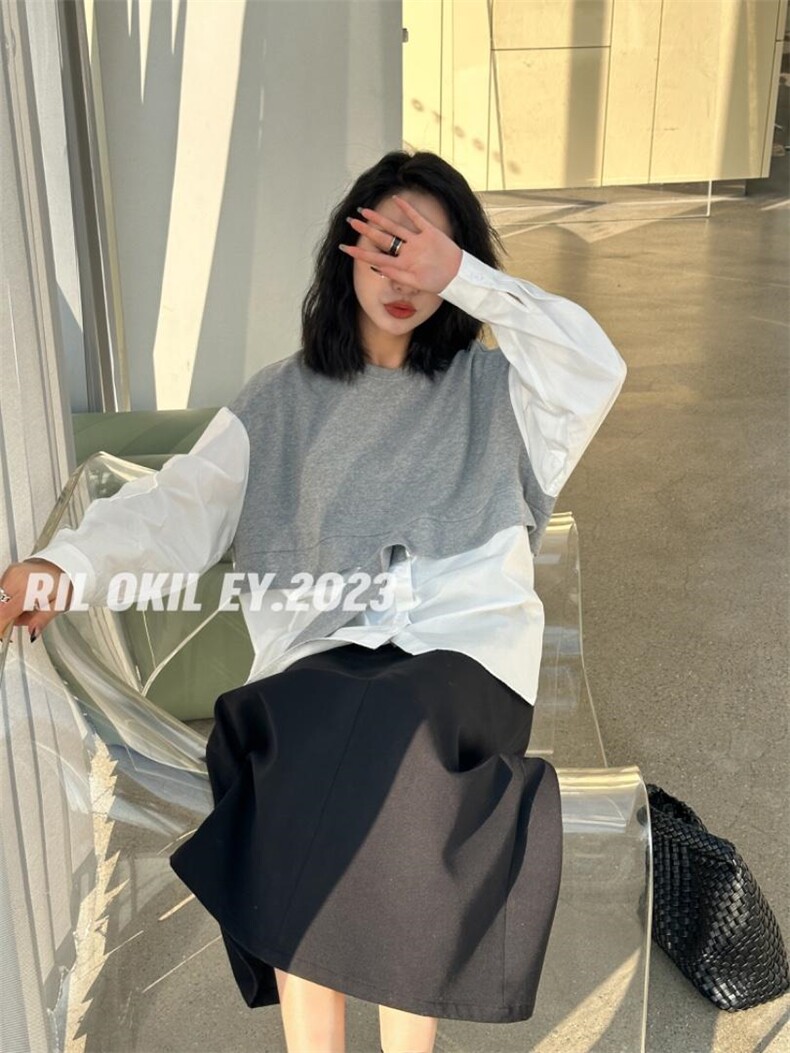 雷洛奇丽—2023春装拼接衬衫，女装衬衫，雷洛奇丽