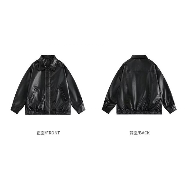 美拉德棕色皮衣外套机车服翻领复古宽松PU夹克上衣Y1023-P68网图,男装夹克,电商B245