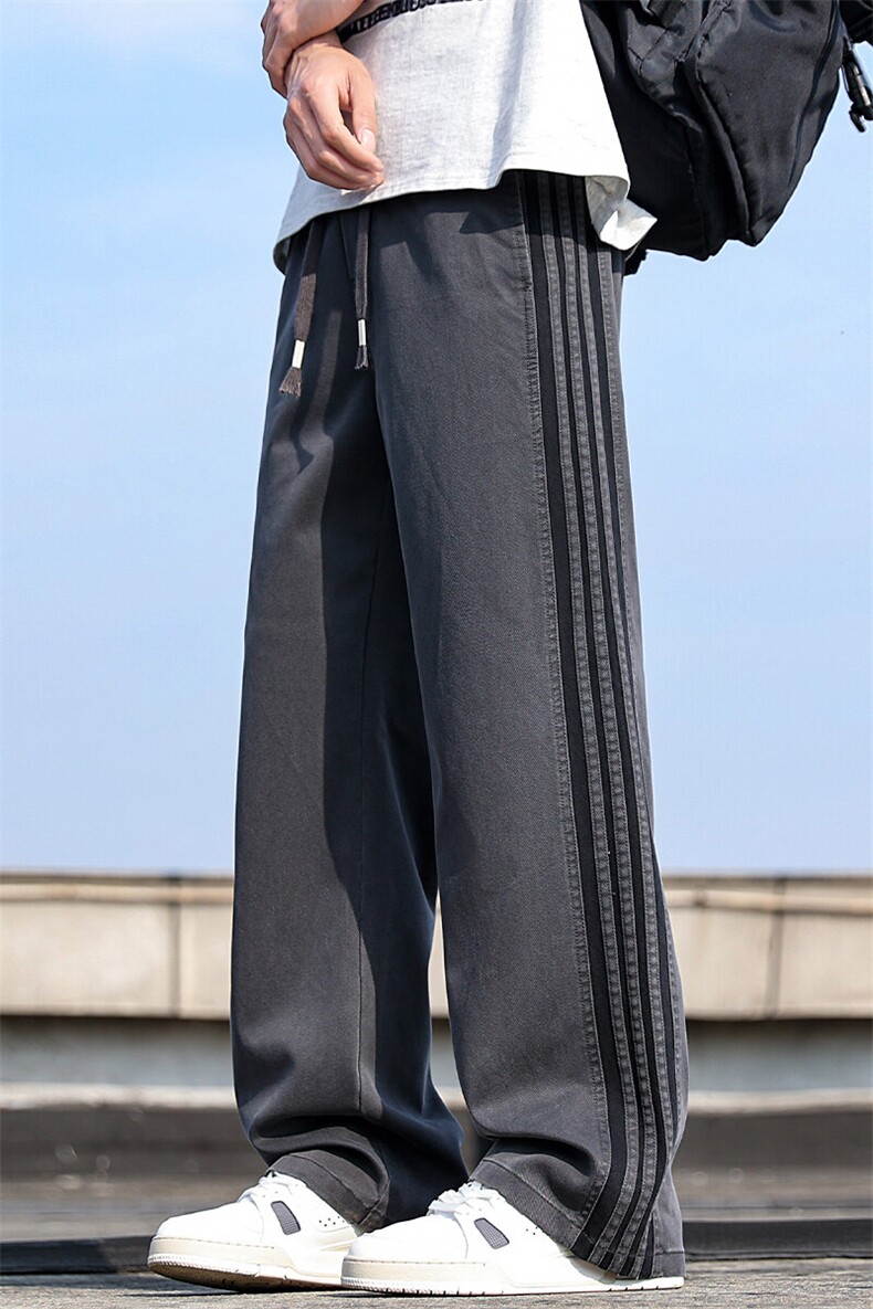 男士条纹休闲长裤春季潮牌宽松直筒男生拖地阔腿裤子Z2354-P45,男装休闲裤,星座509
