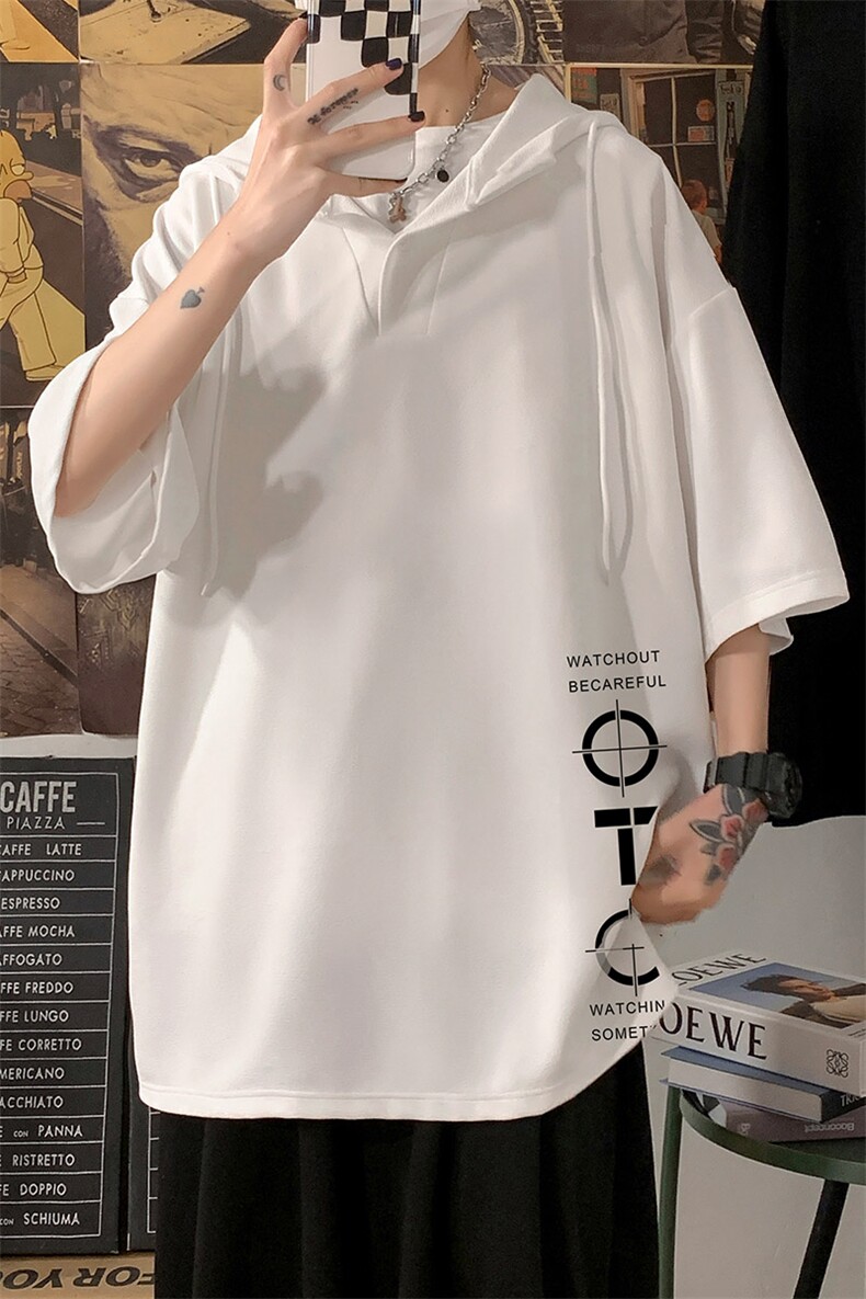 LD54114-P45NASA连帽短袖t恤男大码胖子带帽五分袖中袖,男装T恤,电商A040