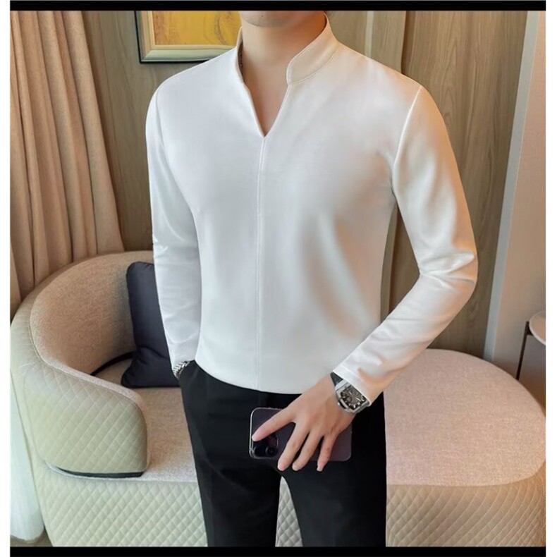 2025春秋季长袖T恤男士商务休闲V领T恤男上衣通勤打底衫男,男装T恤,星座506A