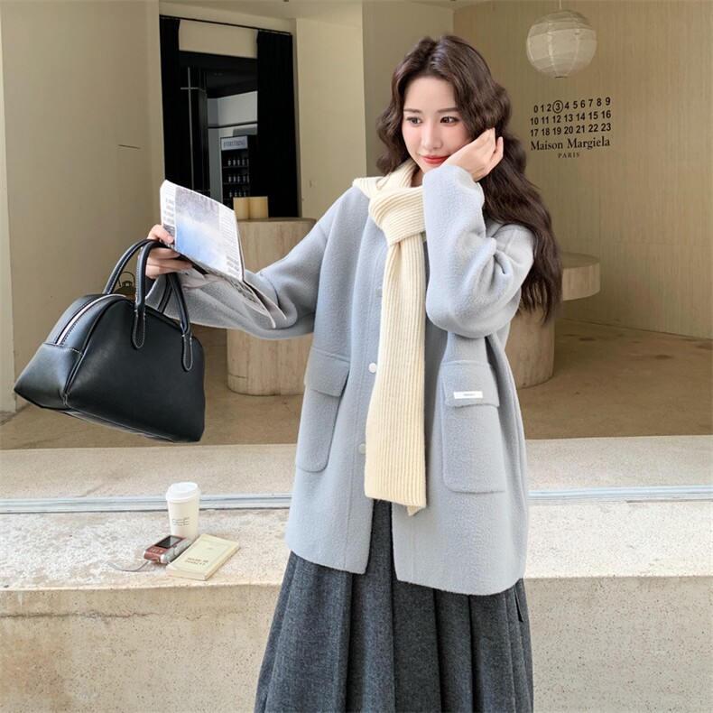 韩系灰色毛呢外套女秋冬新款气质高级感宽松加厚保暖呢子大衣时尚,女装毛呢外套,浙宝290（原306）