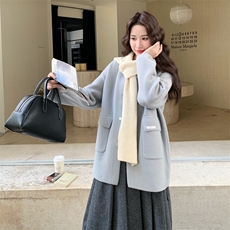 韩系灰色毛呢外套女秋冬新款气质高级感宽松加厚保暖呢子大衣时尚，女装毛呢外套，浙宝290（原306）