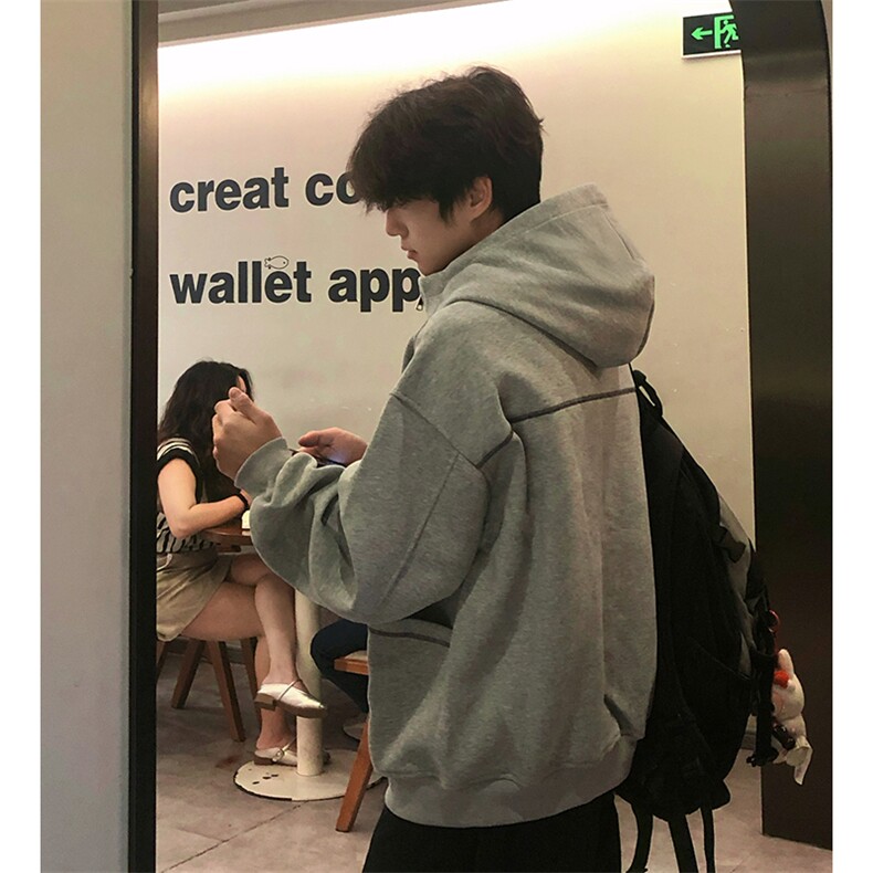 抖音得物高品质秋冬美式高街重磅结构辑明线纹理连帽卫衣外套W111,女装短外套,电商A486-1