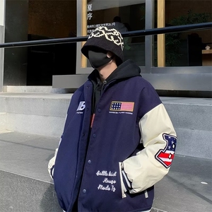 冬季2023棉服男美式拼接假两件棉衣高级感宽松面包服外套图片