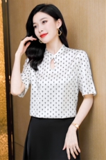 衬衫女2025新款夏季小个子气质t恤桑蚕丝真丝碎花短袖上衣，女装衬衫，阿舍尔精品