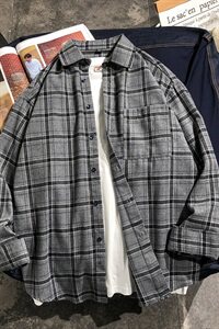 格子衬衫男长袖 微磨毛衬衣外套方领休闲秋季寸衫DF02T图片