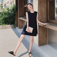 藏青色高级感无袖背心套装女2025夏季法式气质减龄高腰短裤两件套，女装套装/套裙，浙宝217