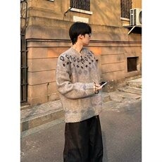 法式慵懒风费尔岛针织开衫女澳羚绒翻领毛衣潮流新款流行SWX036，男装针织衫/毛衣，星座516A