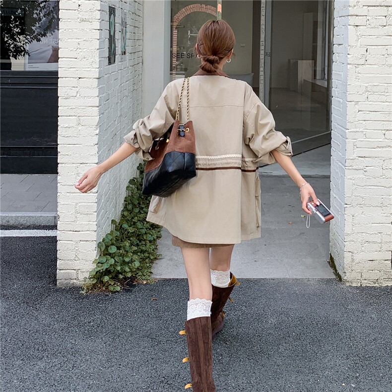 韩系收腰显瘦工装风衣外套女2025年春秋季新款拼接撞色超好看上衣,女装短外套,2C307