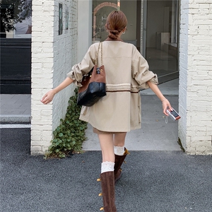韩系收腰显瘦工装风衣外套女2025年春秋季新款拼接撞色超好看上衣图片