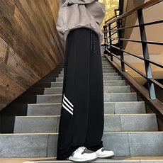 裤子男秋冬新款宽松直筒条纹设计感抽绳卫裤运动休闲长裤KK110，男装休闲裤，星座1116A-1（原606A）