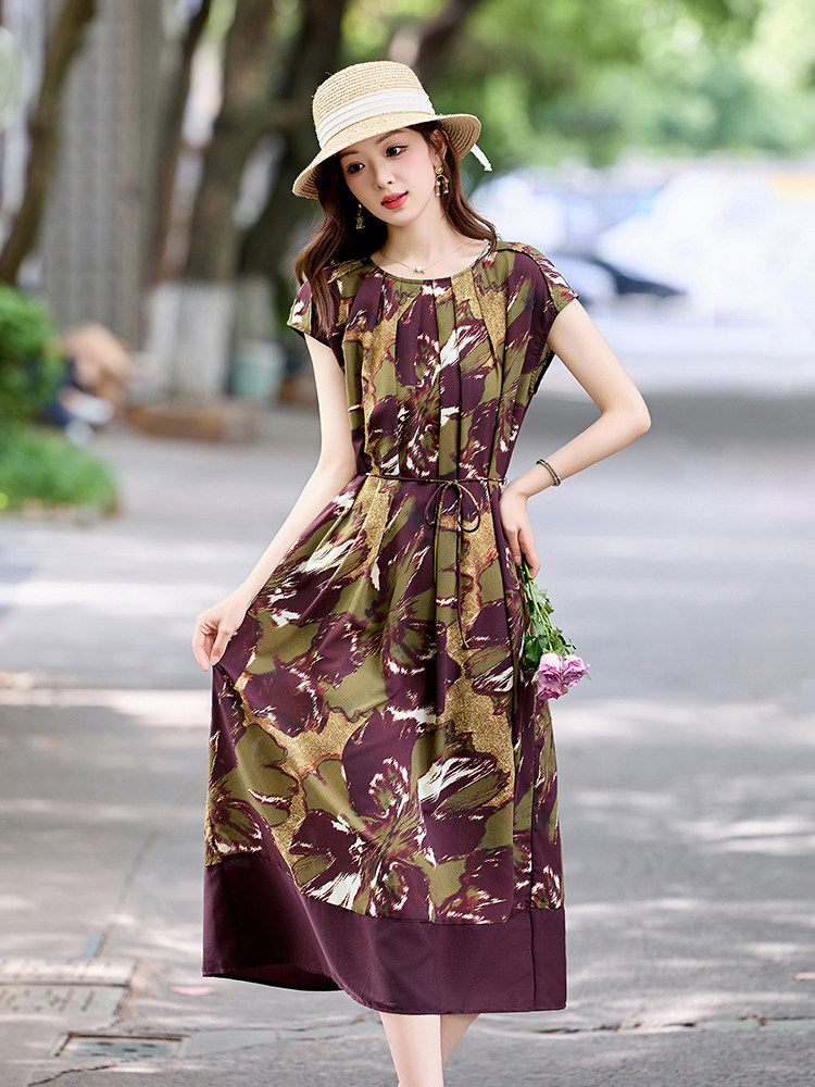 高端精致连衣裙夏装新款时尚气质印花遮肚显瘦高级感裙子,女装连衣裙,姿衣坊