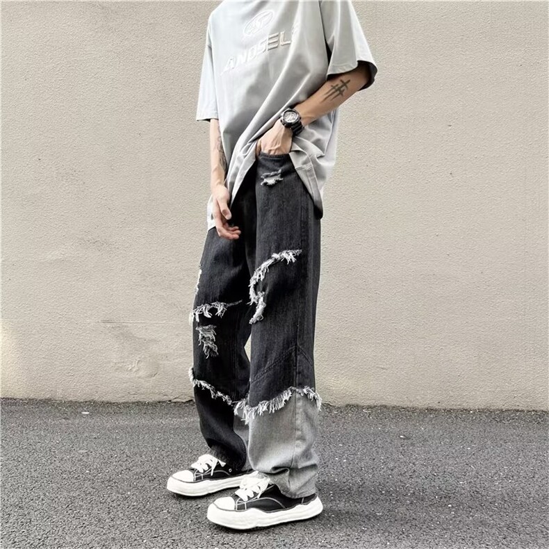 美式高街牛仔裤男ins潮牌炸街阔腿裤破洞坠感宽松炸街裤8232-p45,男装牛仔裤,星座1008