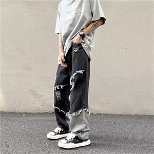 美式高街牛仔裤男ins潮牌炸街阔腿裤破洞坠感宽松炸街裤8232-p45图片