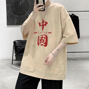 YT26198-P30 亚短袖t恤男大码五分袖男宽松七分袖 港风模特图片