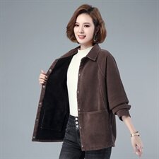 2025冬季新款灯芯绒加绒衬衫外套长袖韩版宽松衬衣上衣潮，女装衬衫，叶笙衣