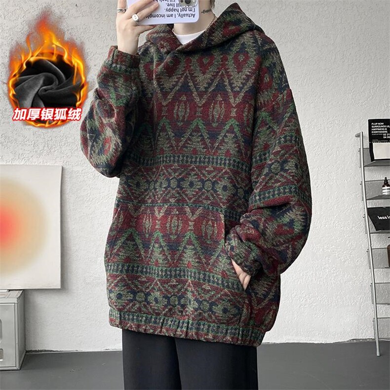 银狐绒宽松大口袋540g重磅民族风卫衣男W5409J加绒-特P75控138，男装卫衣，电商A001-1