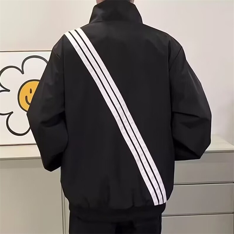 秋季新款帅气立领三道杠条纹斜纹拼接刺绣小标情侣款潮牌机能夹克,男装夹克,星座218-1（原230）