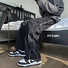 秋季拉链休闲裤男宽松直筒运动阔腿裤潮牌高街工装裤子NB540-P35，男装休闲裤，星座1008-1