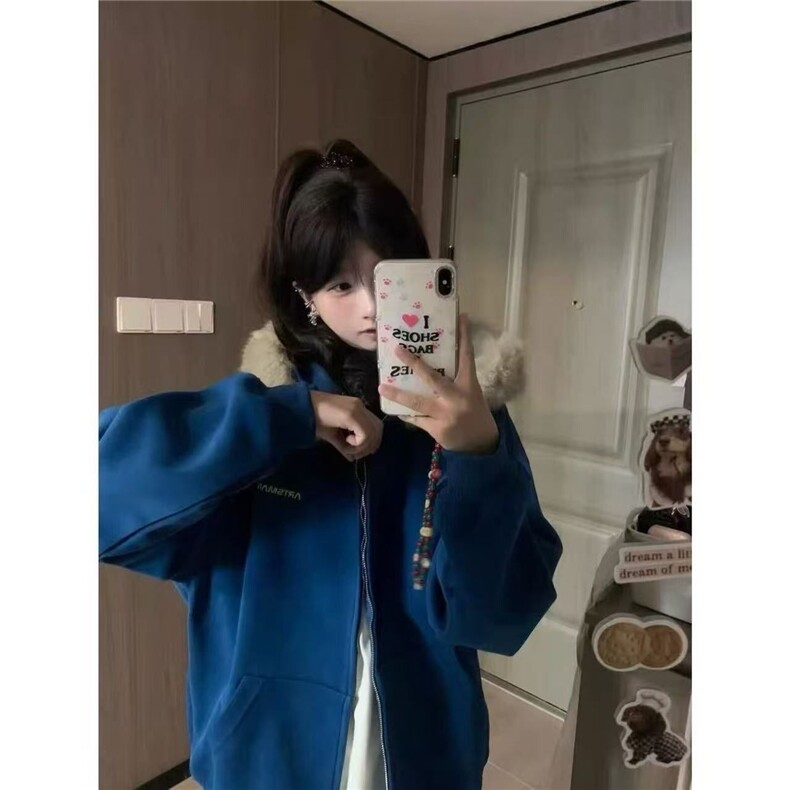 现货加绒#毛领可拆卸+刺绣+好质量做工【纯棉华棉】拉链宽松外套,女装短外套,星座506A