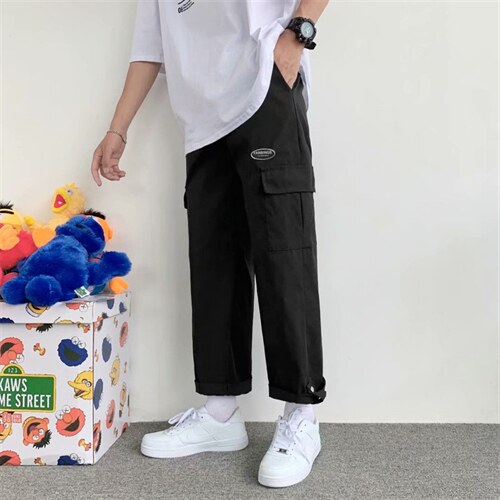 痞帅工装裤子男春秋直筒宽松阔腿长裤潮牌ins超火九分裤K3535-P30图片