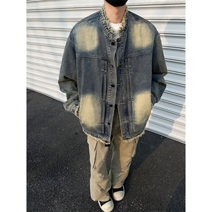 得物二开高街泥染做旧毛边高质量牛仔外套水洗翻领夹克JK1174-P75图片
