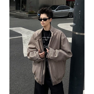 小千鸟格夹克男士韩版潮流宽松百搭帅气2026春季ins外套W6490-P81图片
