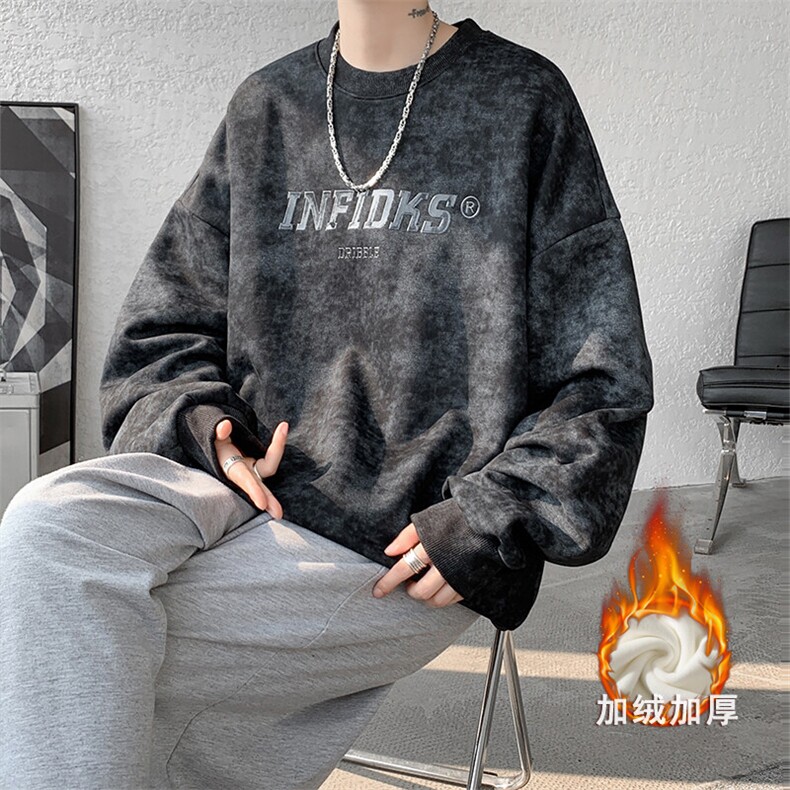 现货WY10086-P52加绒P62美式扎染宽松圆领情侣高质量卫衣,男装卫衣,电商A059