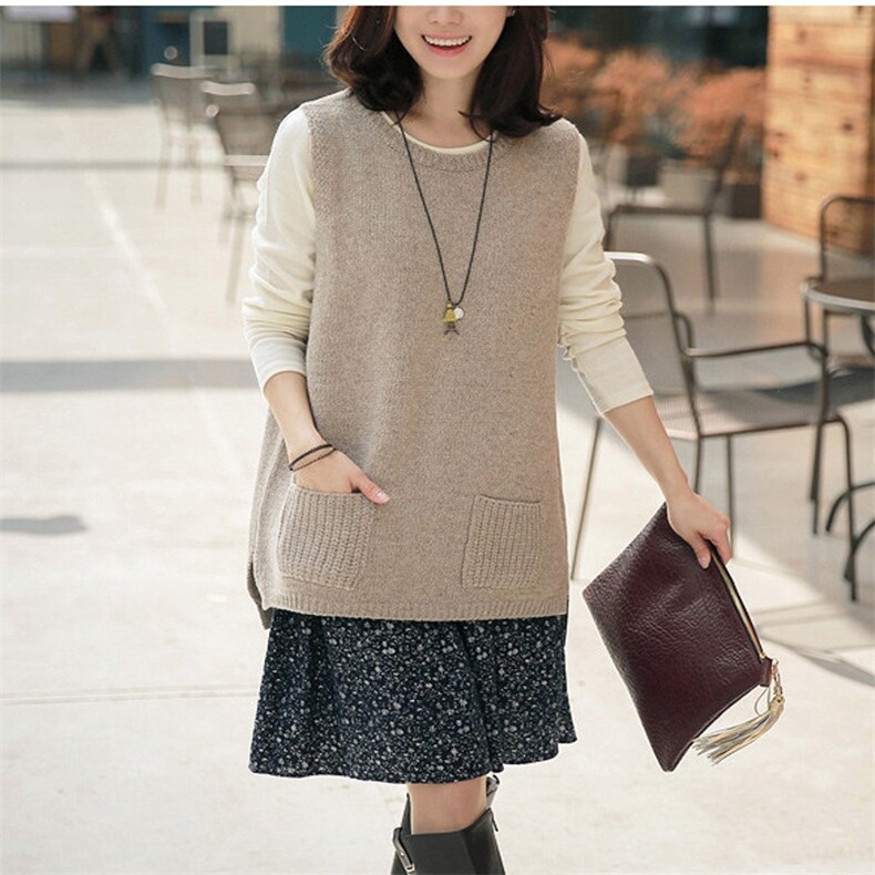 秋冬韩版针织羊绒坎肩女毛衣背心宽松套头针织衫无袖开叉马甲外套，女装马甲，洁纯羊绒