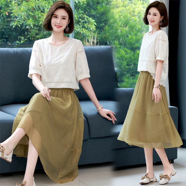 小清新夏装法式短袖女装设计感小众网红减龄港风甜美裙子两件套装，女装套装/套裙，木子恋