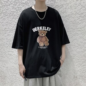 韩系简约小熊印花短袖T恤港风大码宽松男潮517A-1-T915-P28控38图片