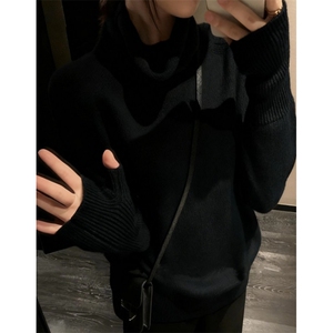 不规则高领毛衣女秋冬松弛感慵懒风蝙蝠袖针织衫上衣 MF1334图片