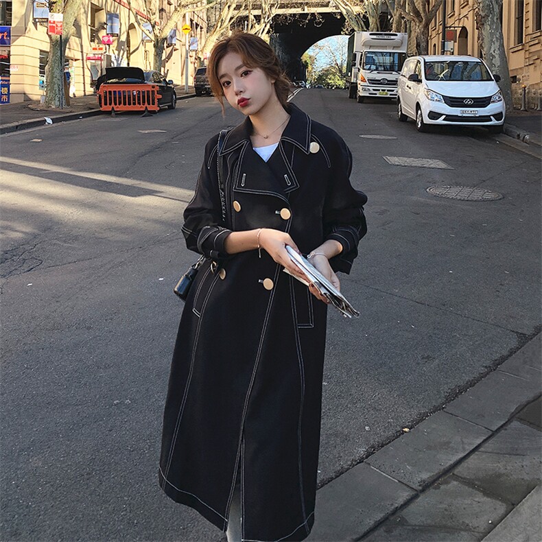 爆款现货点击率8+爆款风衣双明线风衣1307-0809-P130-控188,女装风衣,拾菱